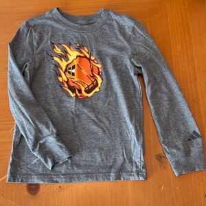 Adidas Boys Long Sleeve Gray Shirt with Fiery Basketball Design